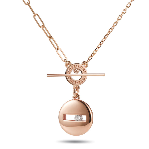 Giant Round Sliding Diamond Asymmetrical Imitation T Bar Necklace in Rose Gold