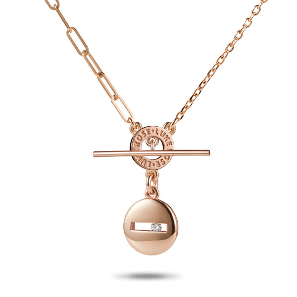 Large Round Sliding Diamond Asymmetrical Imitation T Bar Necklace in Rose Gold