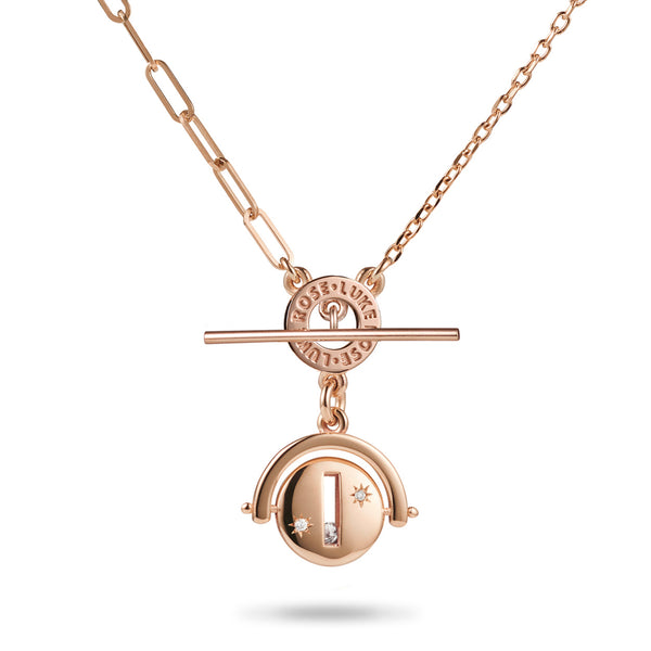 Asymmetric Large Round Sliding Diamond Spinner Imitation T Bar Necklace in Rose Gold