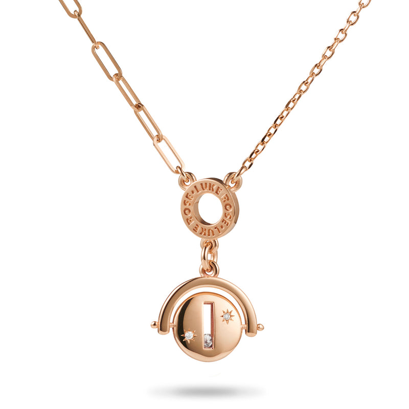 Asymmetric Large Round Sliding Diamond Spinner Necklace in Rose Gold