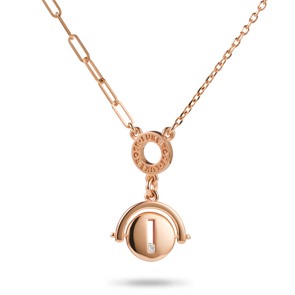 Asymmetric Large Round Sliding Diamond Spinner Necklace in Rose Gold