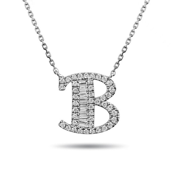 The "B" Diamond Treasure Initial Necklace in Platinum