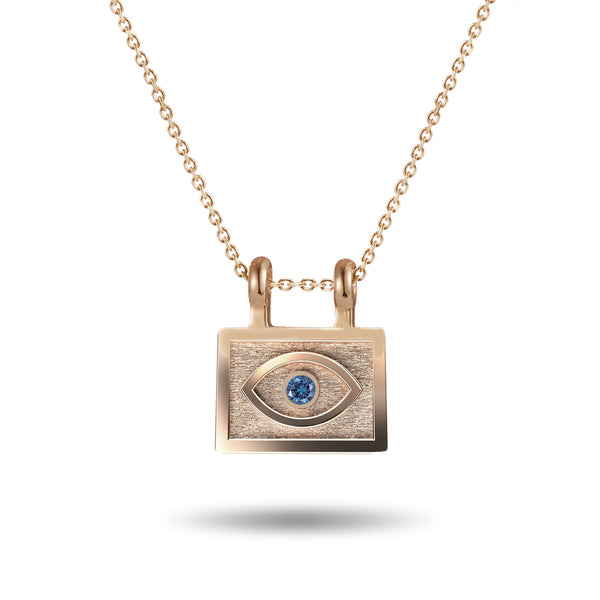 Baby Blue Diamond Evil Eye Necklace in Rose Gold