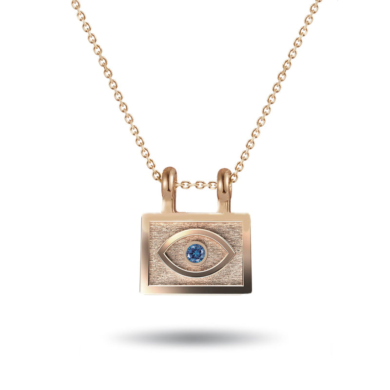 "RTS" Baby Blue Diamond Evil Eye Necklace in Rose Gold