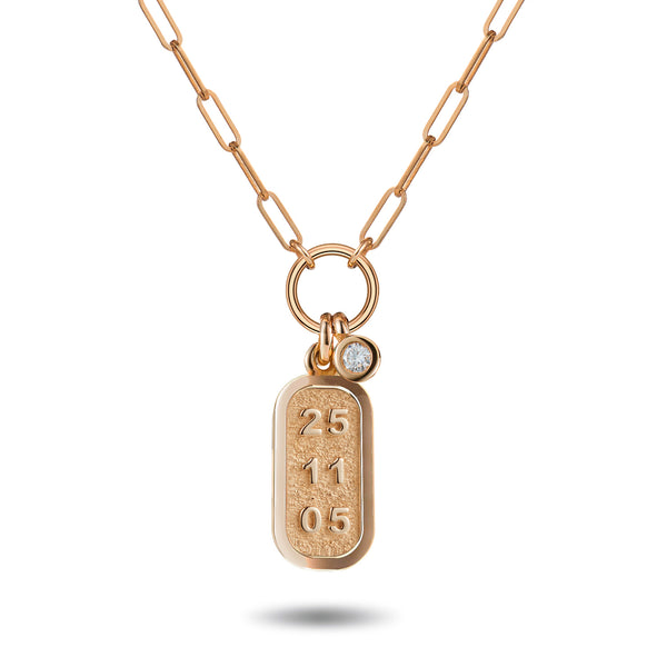 Baby Diamond Drop Date Bar Paperclip Necklace in Rose Gold