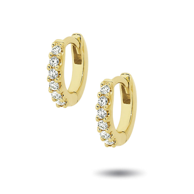 "RTS" Baby Diamond Set Huggie Earrings in Yellow Gold