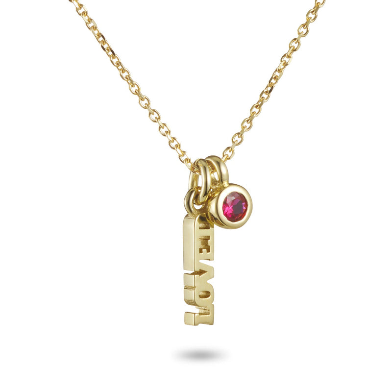 "RTS" Baby LOVED Ruby Necklace in Yellow Gold