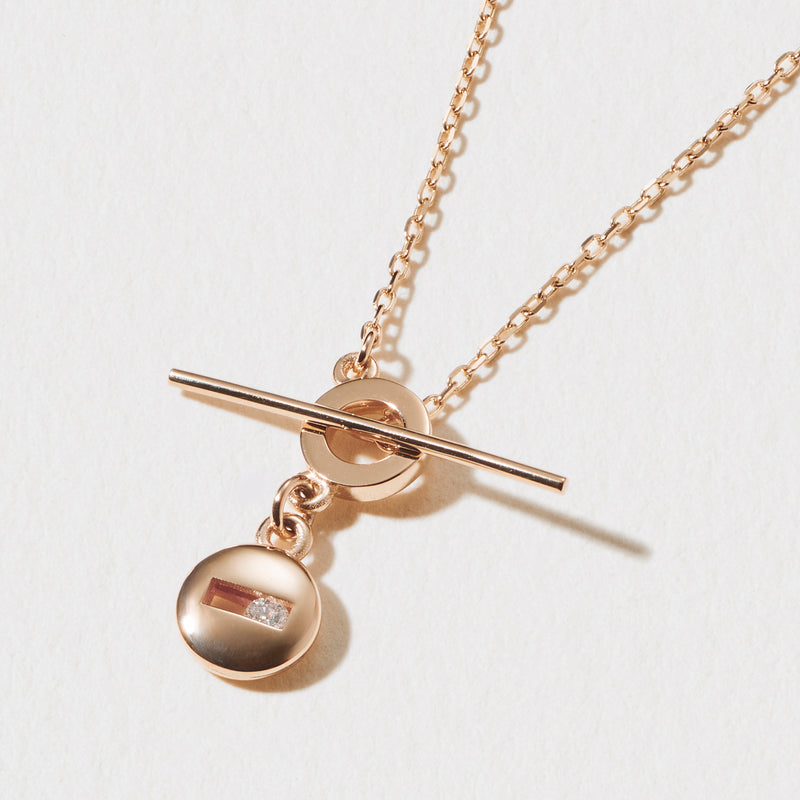 Baby Round Sliding Diamond T Bar Necklace in Rose Gold