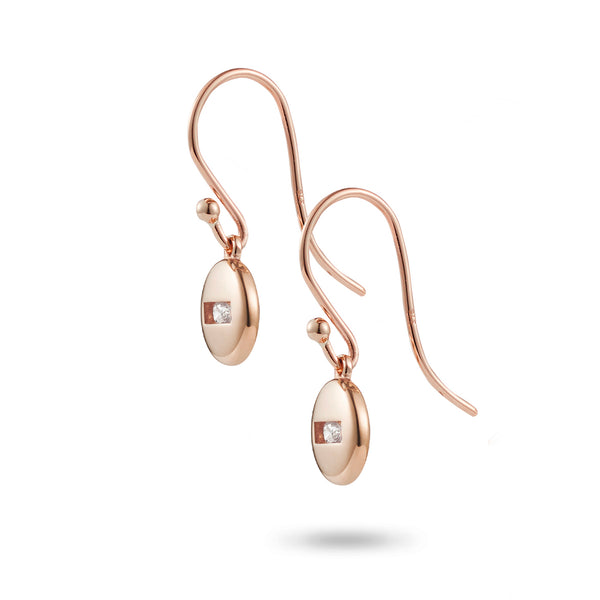 Baby Round Sliding Diamond Hooked Drop Earrings in Rose Gold