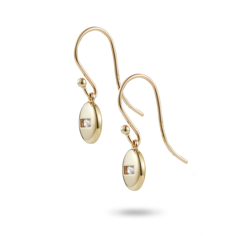 Baby Round Sliding Diamond Hooked Drop Earrings in Yellow Gold