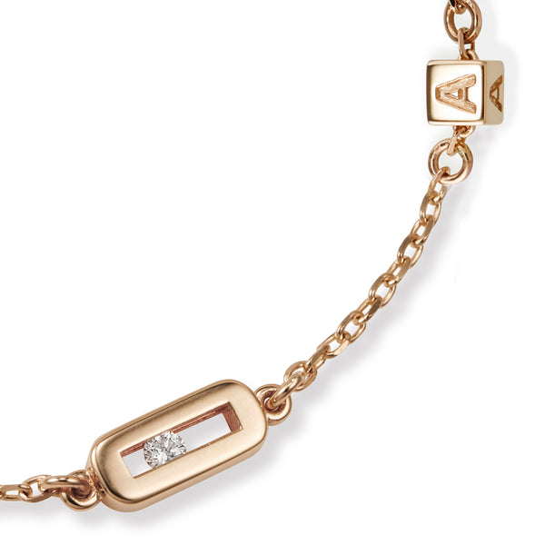 Baby Sliding Diamond Initial Cube Bracelet in Rose Gold