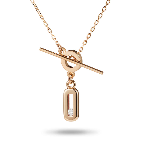 Baby Sliding Diamond T Bar Necklace in Rose Gold