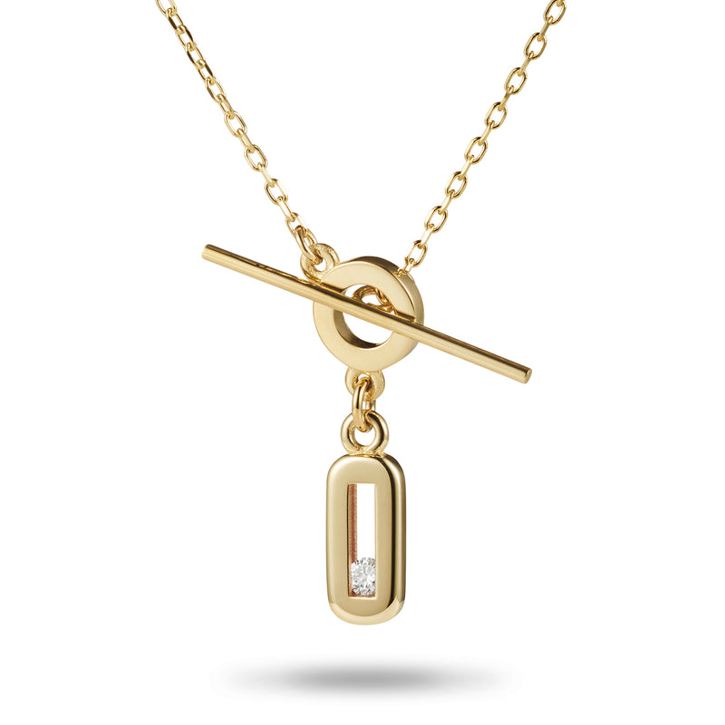 Baby Sliding Diamond T Bar Necklace in Yellow Gold