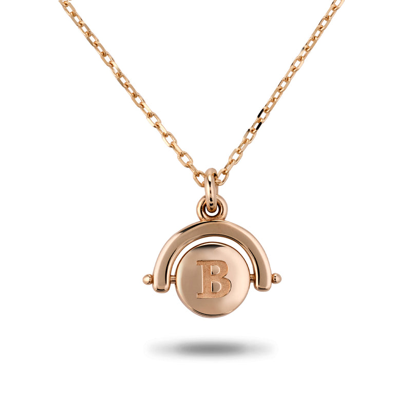 The Mini Initial Diamond Spinner Necklace in Rose Gold