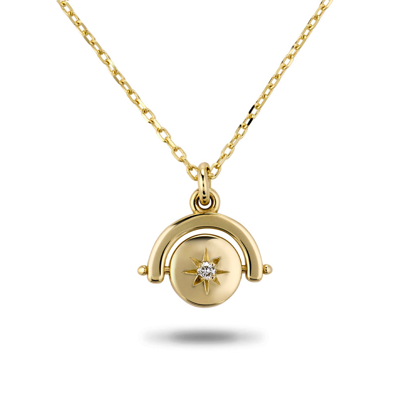 The Mini Initial Diamond Spinner Necklace in Yellow Gold