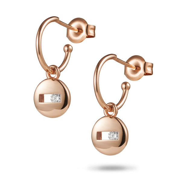Baby Round Sliding Diamond Hooped Stud Earrings in Rose