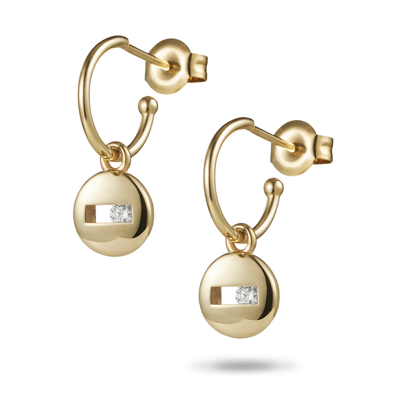 Baby Round Sliding Diamond Hooped Stud Earrings in Yellow Gold