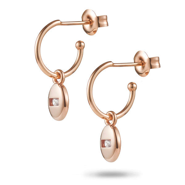 Baby Round Sliding Diamond Hooped Stud Earrings in Rose