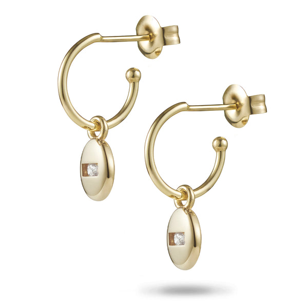 Baby Round Sliding Diamond Hooped Stud Earrings in Yellow Gold