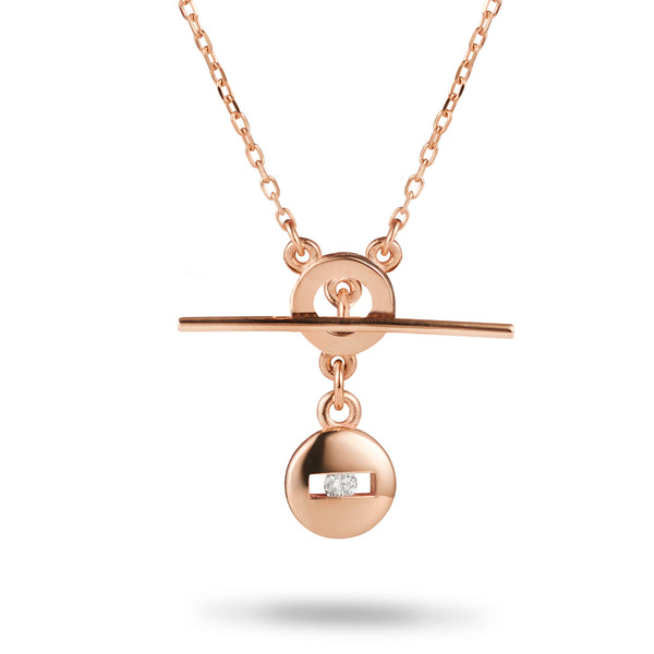 Baby Round Sliding Diamond Imitation T Bar Necklace in Rose Gold