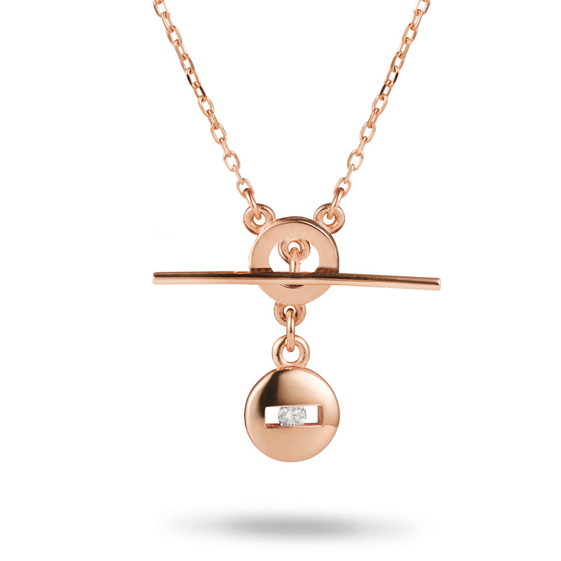 Baby Round Sliding Diamond Imitation T Bar Necklace in Rose Gold