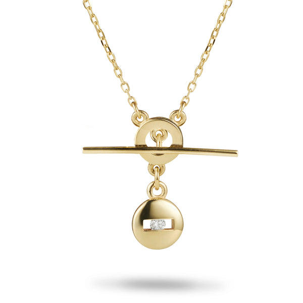 Baby Round Sliding Diamond Imitation T Bar Necklace in Yellow Gold