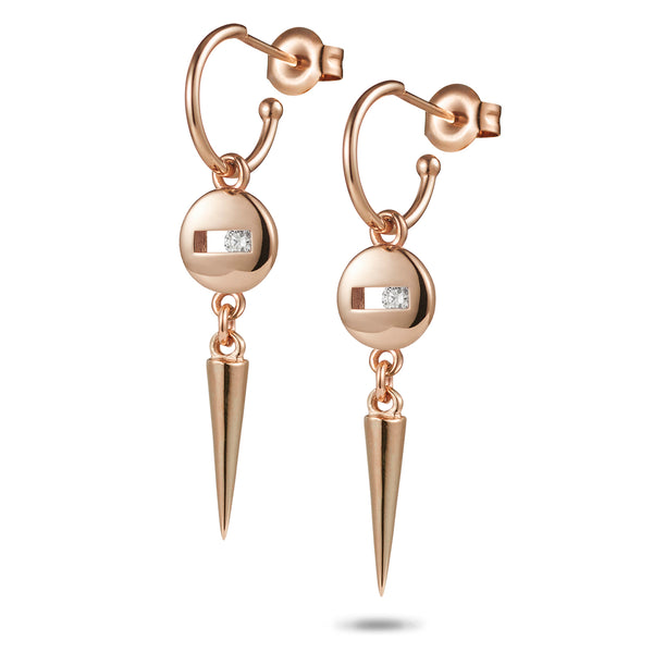 Baby Round Sliding Diamond Spiked Hoop Stud Earrings in Rose Gold