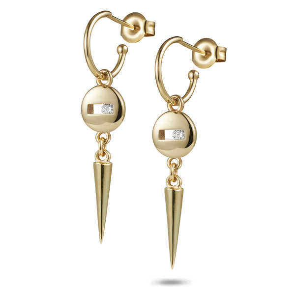Baby Round Sliding Diamond Spiked Hoop Stud Earrings in Yellow Gold