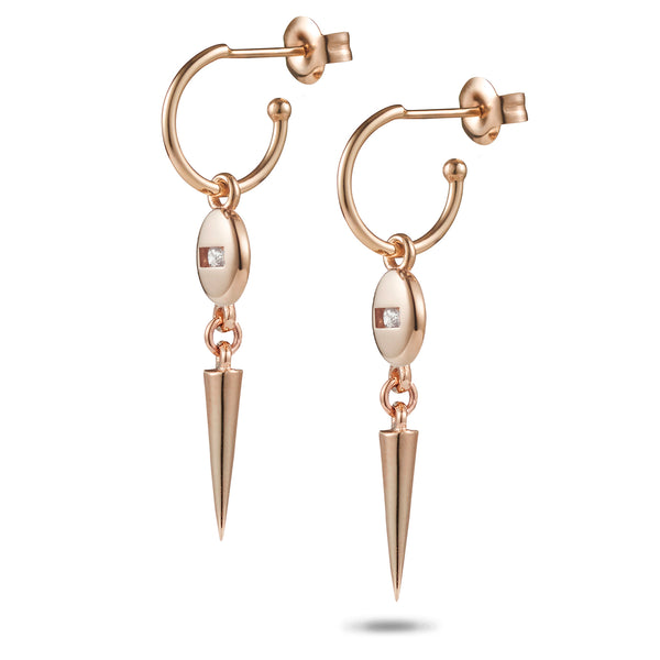 Baby Round Sliding Diamond Spiked Hoop Stud Earrings in Rose Gold