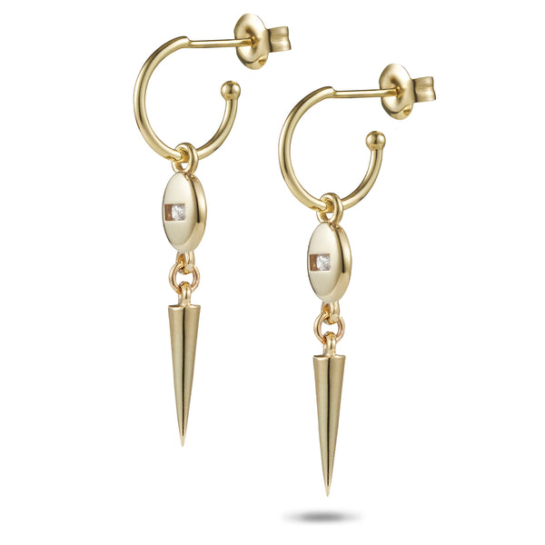 Baby Round Sliding Diamond Spiked Hoop Stud Earrings in Yellow Gold