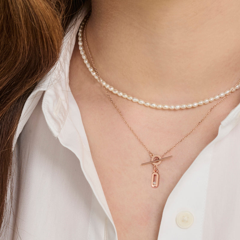 Baby Sliding Diamond T Bar Necklace in Rose Gold