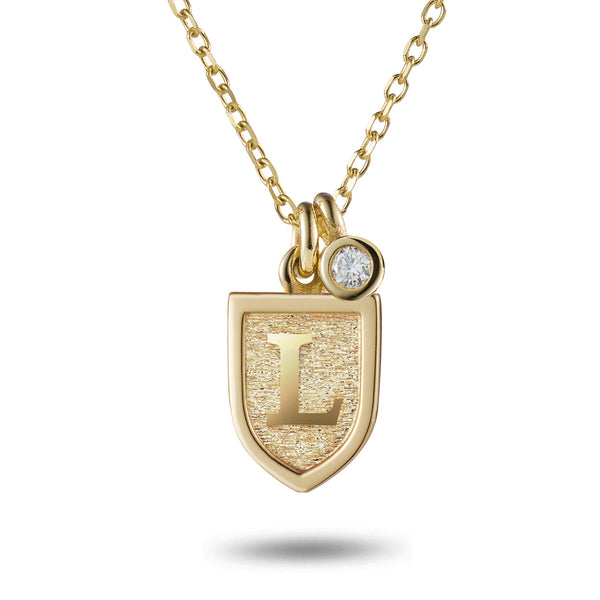 Baby Diamond Drop Initial Shield Necklace in Yellow Gold