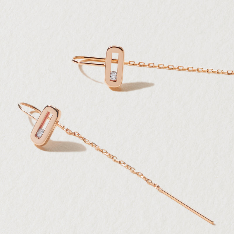 Baby Sliding Diamond Threader Earrings in Rose Gold