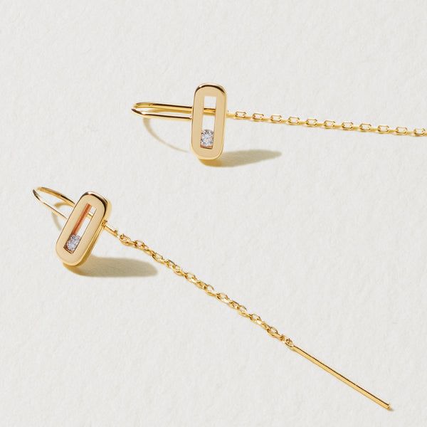 Baby Sliding Diamond Threader Earrings in Yellow Gold