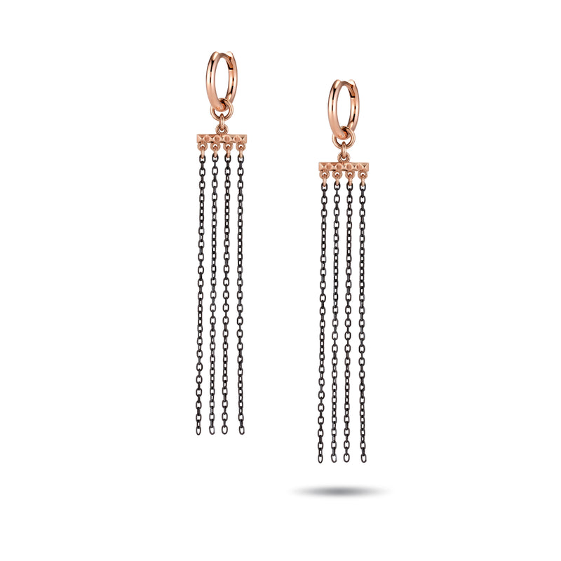 The Etruscan Black Drape Huggie Hoops in Rose Gold