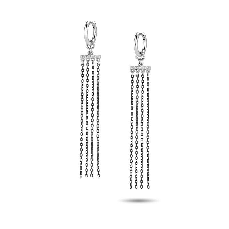 The Etruscan Black Drape Huggie Hoops in White Gold