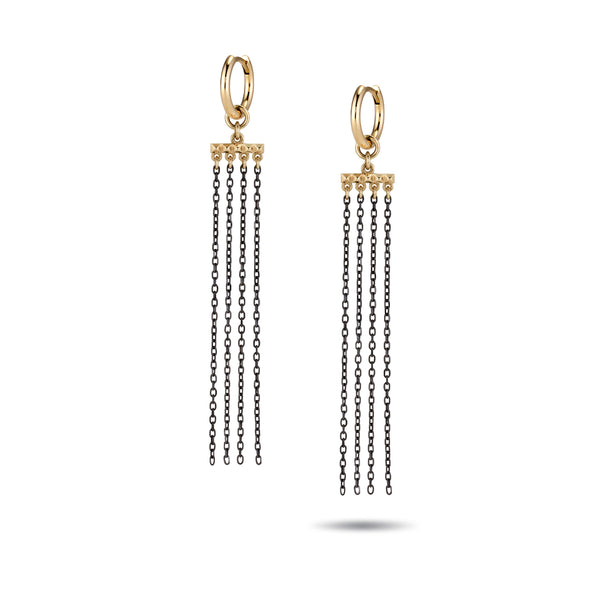 The Etruscan Black Drape Huggie Hoops in Yellow Gold