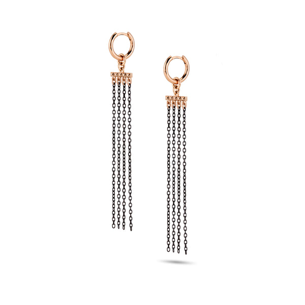 The Etruscan Black Drape Huggie Hoops in Rose Gold