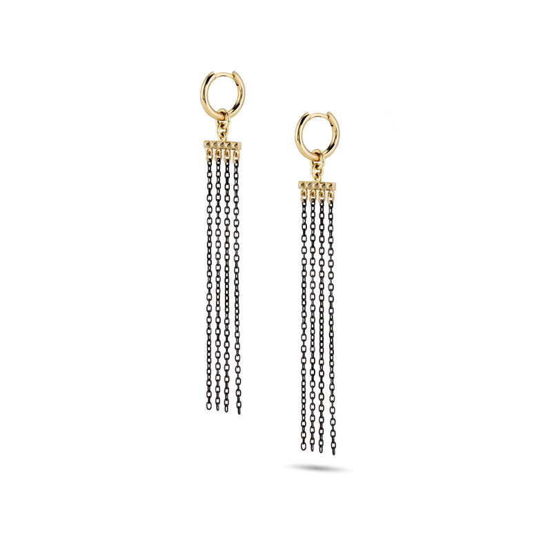 The Etruscan Black Drape Huggie Hoops in Yellow Gold