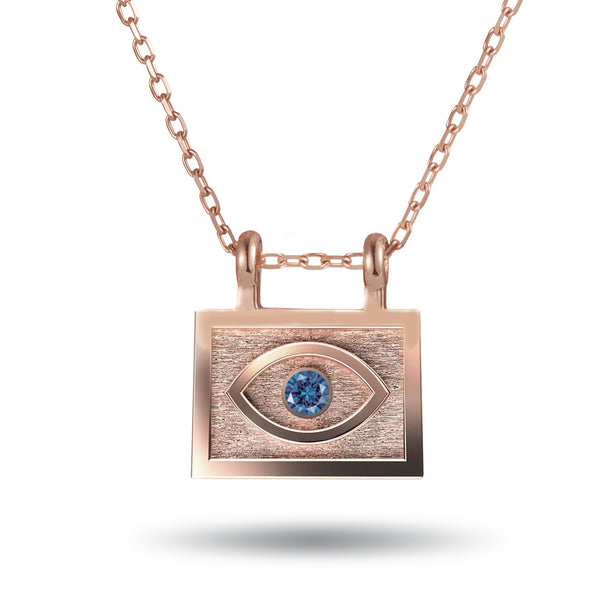 Blue Diamond Evil Eye Necklace in Rose Gold