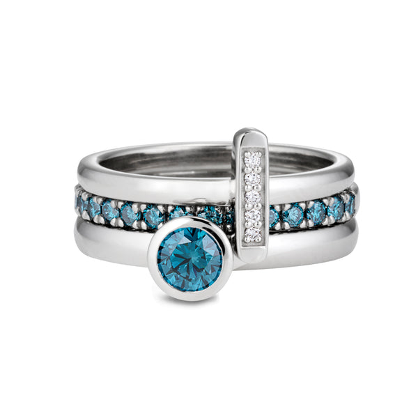 The Large Blue Diamond Cupped Stack Ring in Platinum
