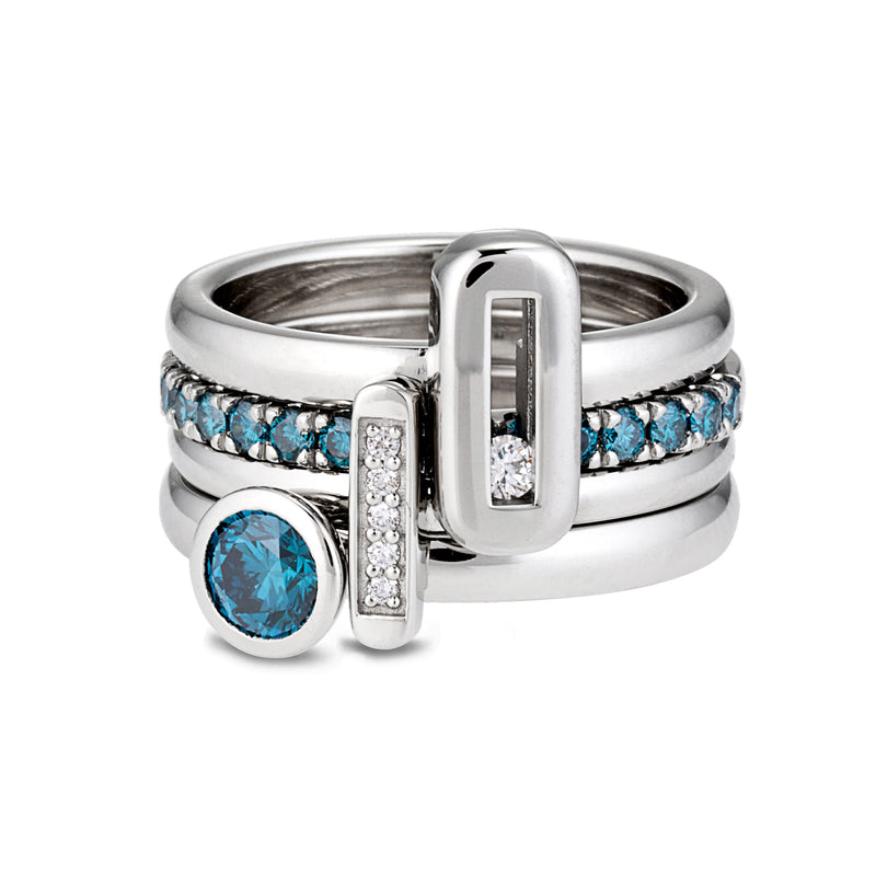 The Large Blue Diamond Cupped Stack Ring in Platinum