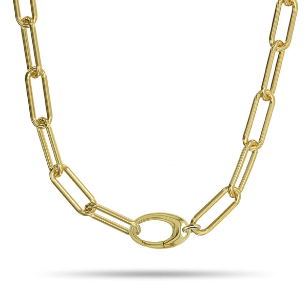 Chunky Solid Handmade Paperclip Necklace in Yellow Gold