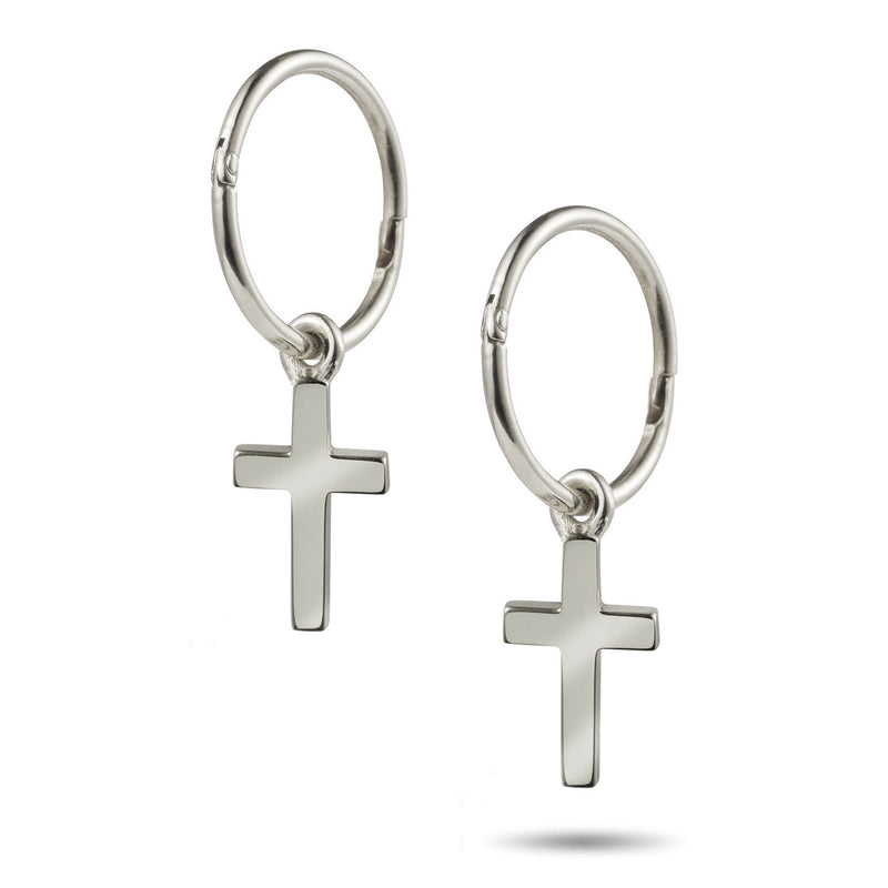 "RTS" Crucifix Drop Sleeper Earrings in Sterling Silver