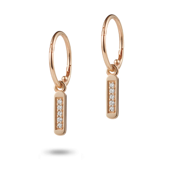 Linear Diamond Sleeper Drop Earrings in Rose Gold