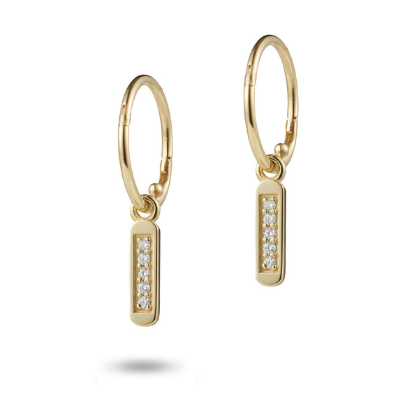 Linear Diamond Sleeper Drop Earrings in Yellow Gold