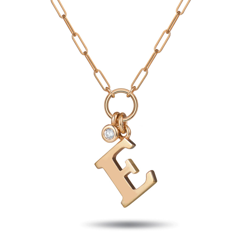 Baby Diamond Drop Initial Paperclip Necklace in Rose Gold