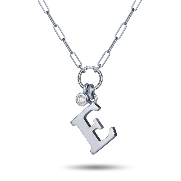 Baby Diamond Drop Initial Paperclip Necklace in White Gold