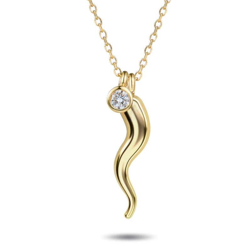 "RTS" Diamond Drop Italian Horn Necklace in Yellow Gold