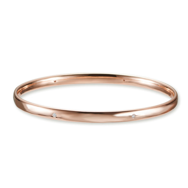 Diamond Set Solid Gold Bangle in Rose Gold